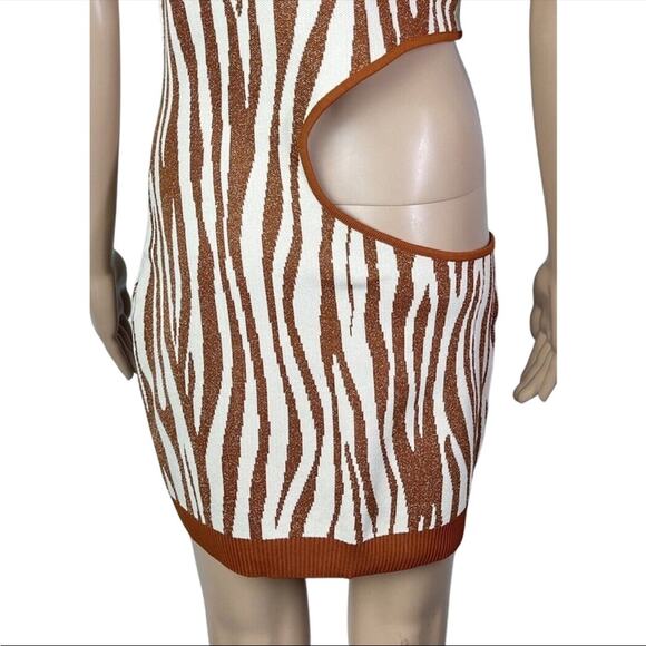Retrofete Dimi Metallic Zebra Print Mini Cut Out Sexy Bodycon Dress - Picture 9 of 13